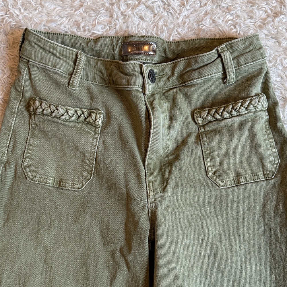 Kut from the Kloth Olive Green High-Rise Wide Leg Jeans - Picture 2 of 7